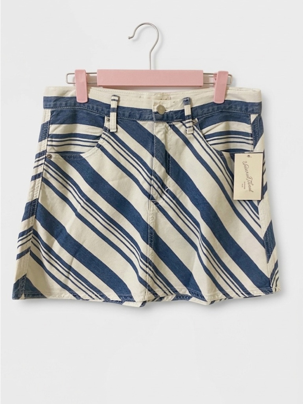 NWT Universal Thread Striped Denim Mini Skirt Blue White Medium